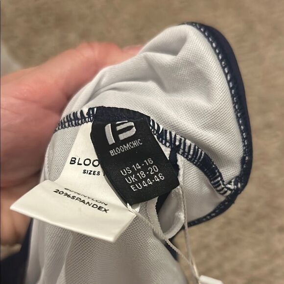 NWT BloomChic Blue One Piece Swimsuit with V-Neck and Textured Design - Picture 10 of 11